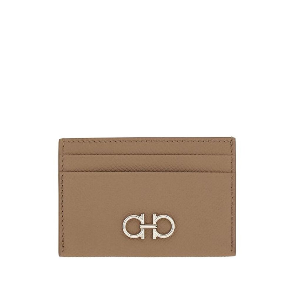 Gancini Grained Leather Card Holder Women